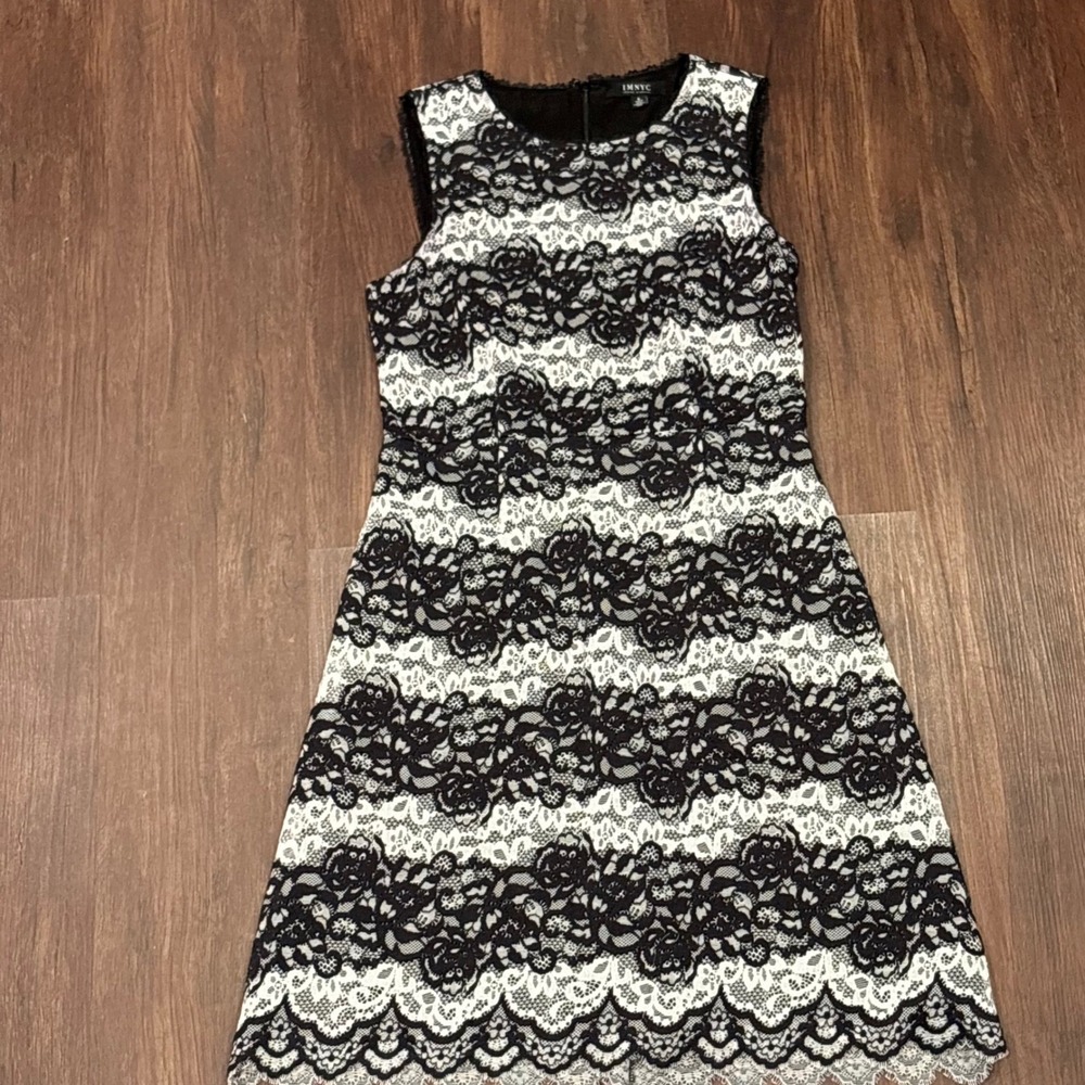 Coquette Regency Black White Striped Floral Lace Sheath Cocktail Dress IMNYC 6